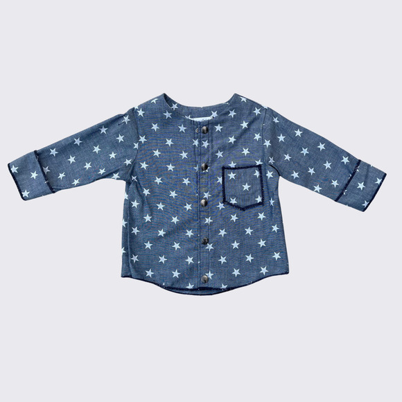 NWT Wren Amber Jake Boy Long Sleeve Shirt Size 2T-Chambray Star - Picture 3 of 3